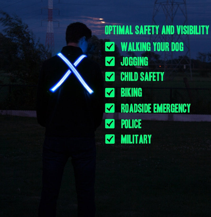 [Australia - AusPower] - LED Reflective Belt - USB Rechargeable - High Visibility Gear for Running, Walking & Cycling - Fits Women, Men & Kids - Fully Adjustable & Lightweight - Safer Than a Reflective Vest - Green, Red, Blue 