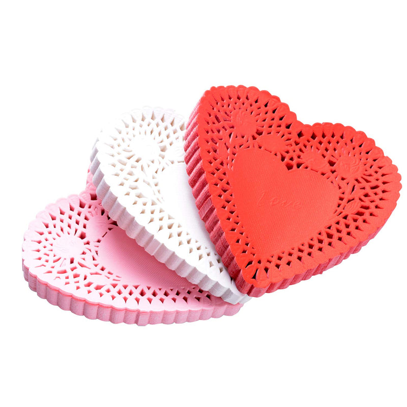 [Australia - AusPower] - 4 Inch Mini Valentine Heart Doilies Cutouts Lace Paper with 3 Colors Red, Pink and White for Valentine's Day Party (300 Pieces) 300 Pieces 