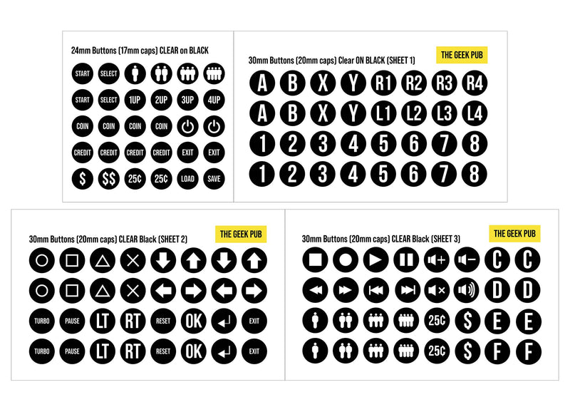 [Australia - AusPower] - The Geek Pub Die-Cut Arcade Button Labels (Black) | Button Label Stickers for Arcade Cabinets | Arcade Button Cap Labels Black 
