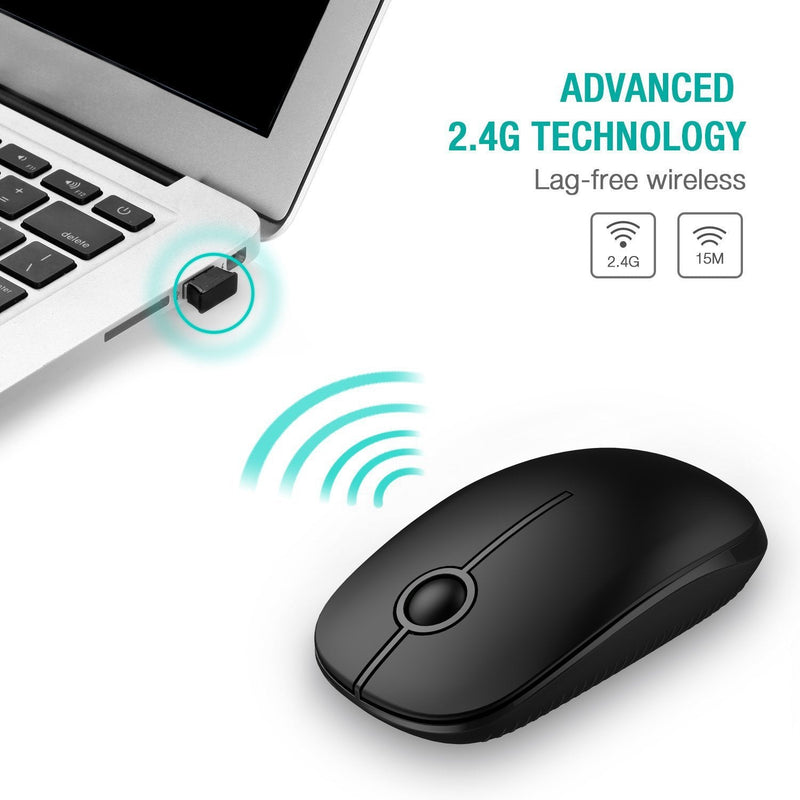 [Australia - AusPower] - Wireless Mouse, Vssoplor 2.4G Slim Portable Computer Mice with Nano Receiver for Notebook, PC, Laptop, Computer (Black) Black 
