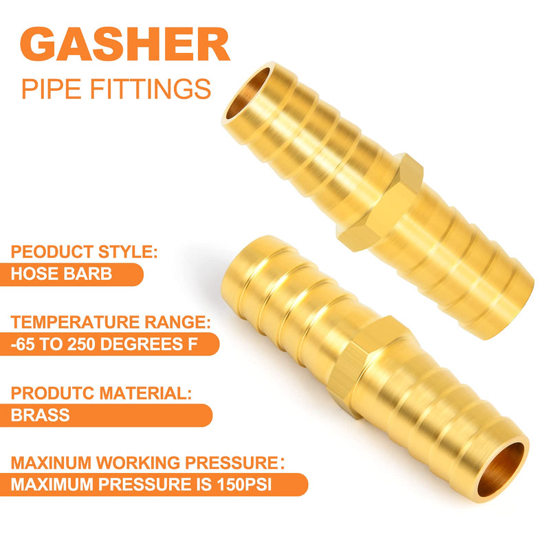 [Australia - AusPower] - GASHER 10 Pieces Brass Hose Barb Reducer, 1/4 Inch to 1/4 Inch(6.35mm) Barb Hose ID with 20 Hose Clamp, Brass Barb Reducer SPLICER Fitting Fuel / AIR / Lquid / Oil / Gas / WOG 1/4" Barb 