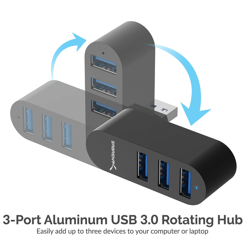 [Australia - AusPower] - SABRENT Premium 3-Port Aluminum Mini USB 3.0 Hub [90°/180° Degree Rotatable] (HB-R3MB) Black 