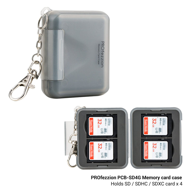 [Australia - AusPower] - PROfezzion 4 Slots Portable SD Card Holder, [Water-Resistant] [Anti-Shock] SD Card Case Storage for 4 SD /SDXC /SDHC Cards, Memory Card Hard Carrying Box Keeper Protector with Rubber Interior, Grey 4 Slots SD 