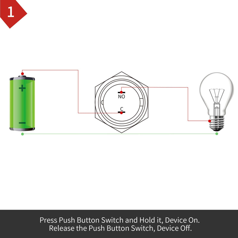 [Australia - AusPower] - APIELE 16mm Momentary Push Button Switch High Round Cap Waterproof Aluminum Shell High Flush Screw Terminals 250V AC 5A 12V 36V DC 2A 1NO SPST (Black) Black 1 