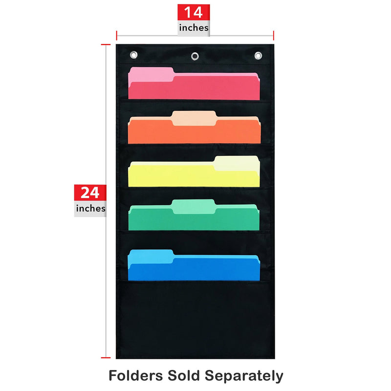 [Australia - AusPower] - 5 Pocket Compact Storage Pocket Chart, Hanging Wall File Organizer by Essex Wares - Organize Your Assignments, Files, Scrapbook Papers & More (Black) 5 Pocket 