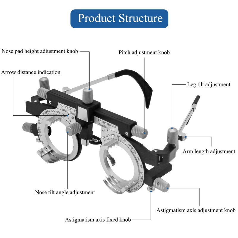 [Australia - AusPower] - CGOLDENWALL PD 48-80 mm Adjustable Ultra Optical Trial Lens Frame Eye Test Glasses Optometry Optical Titanium Optic Trial Eye Optometry Lens Frame Text Optician TF-B Pd:48-80 