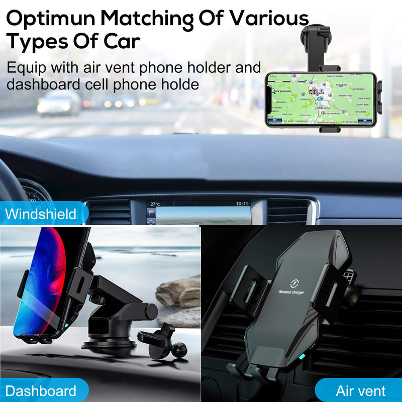 [Australia - AusPower] - 15W Wireless Car Charger Mount, Flashda Auto-Clamping Car Phone Holder for Dashboard/Air Vent/Windshield, Qi Fast Charging Phone Car Mount for iPhone 12/12 Pro Max/XS/X,Samsung S20/S10/Note10 and More Matte Black_1014 