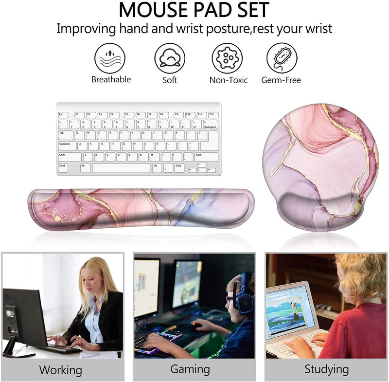 [Australia - AusPower] - Keyboard Wrist Rest and Mouse Pad Wrist Support, Ergonomic Mouse Pads Memory Foam Mouse Pad for Gaming and Office, Pain Relief Mouse Pad and Wrist Support Set Pink Marble 