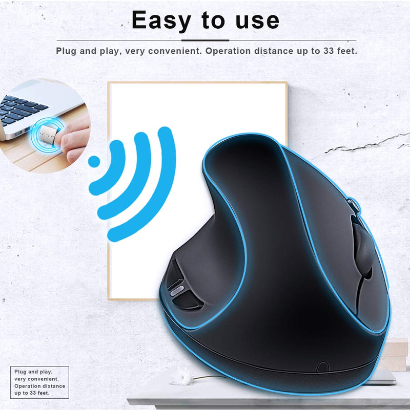 [Australia - AusPower] - Left-Handed Mouse,2.4GHz Ergonomic Vertical DPI 800/1200/1600 Wireless Mouse with USB Receiver for Small Hand,Black Black 