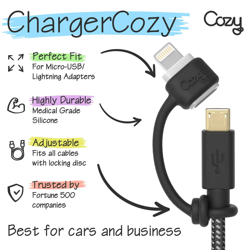 [Australia - AusPower] - [10-Pack] Charging Cable Cozy by Cozy: Adapter Keeper/Holder/Lanyard Accessories, Compatible with (USB-C, Micro USB, Apple Pencil) adapters | Perfect for Keychain, Car, Travel (Black - 10 Pack) Black 10-Pack 