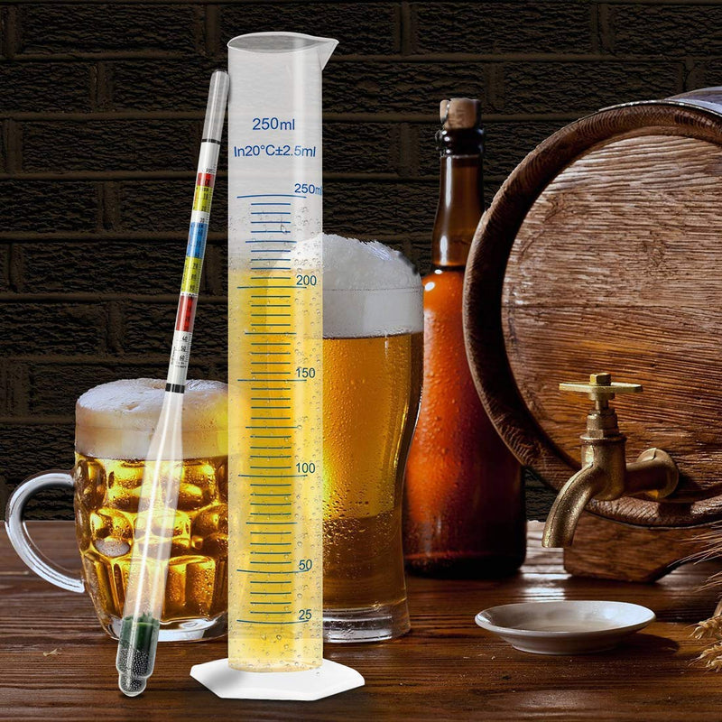 [Australia - AusPower] - Hydrometer and Test Jar for Wine, Beer and Kombucha - Including 250ml Plastic Cylinder, Cleaning Brush and ABV Storage Bag 