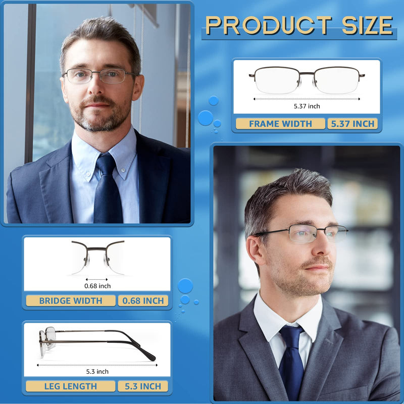 [Australia - AusPower] - NOVIVON 5 Pack Reading Glasses for Men, Metal Blue Light Blocking Readers with Spring Hinges, Anti Eye Strain Eyeglasses (Gunmetal*2, Gold, Silver, Brown, 1.5) Gunmetal*2, Gold, Silver, Brown 1.5 x 