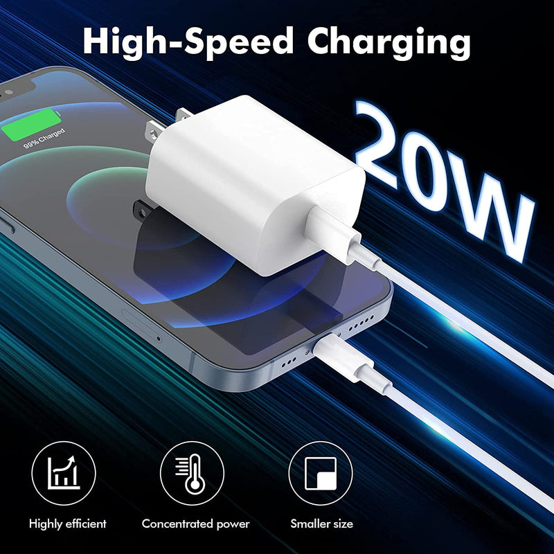 [Australia - AusPower] - iPhone Fast Charger, 2-Pack 20W USB C Wall Charger with 2-Pack 20W 3FT USB C to Lightning Cable MFi Certified Fast USB-C PD Charger for iPhone 13/13 Mini/13Pro/13 Pro Max/12/12 Mini/12Pro/12 Pro Max 2Pack 20W+3FT 