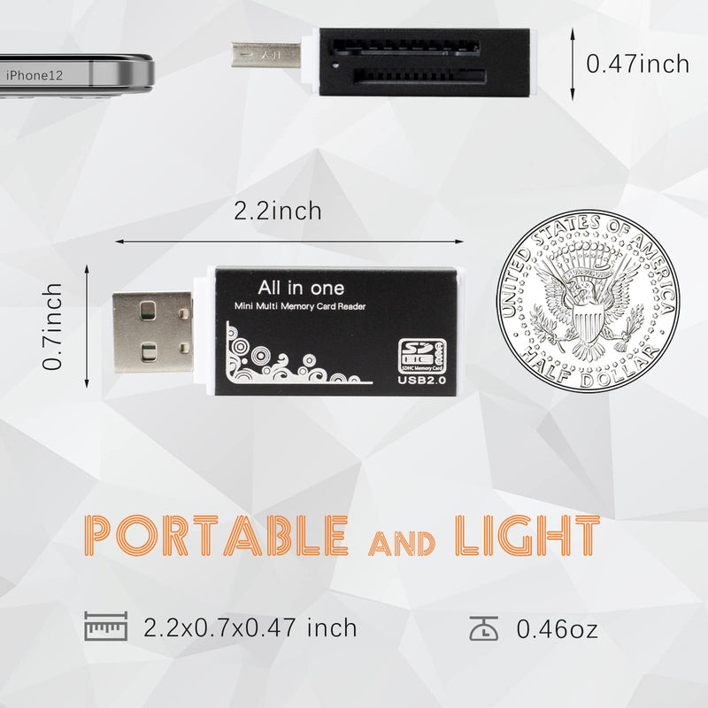 [Australia - AusPower] - USB SD Card Reader for PC, Micro SD Card to USB Adapter, Card Reader for Camera Memory Card Reader, Wansurs 5 in 1 Card Reader for Laptop (Black) Black 