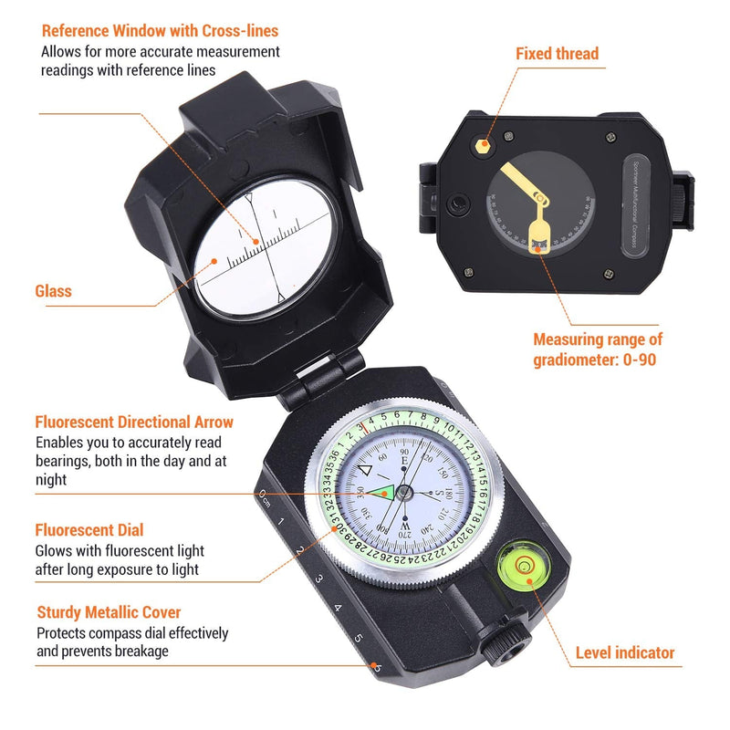 [Australia - AusPower] - Compass, Sportneer Compass Hiking Waterproof Compass Survival with Inclinometer Multifunctional Lensatic Military Compass with Distance Calculator for Camping Sighting Boy Scout Navigation 