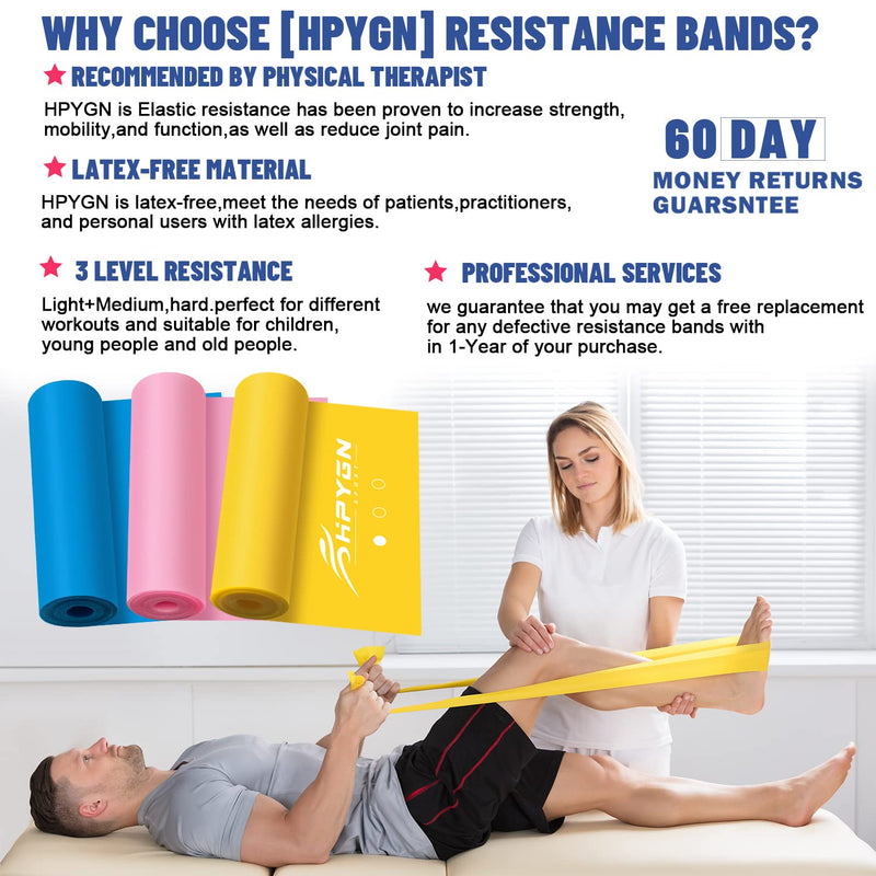[Australia - AusPower] - Resistance Bands, HPYGN Exercise Bands for Physical Therapy Set, Strength Training, Yoga, Pilates, Stretching, Non-Latex Elastic Band with Different Strengths,Workout Bands for Home 