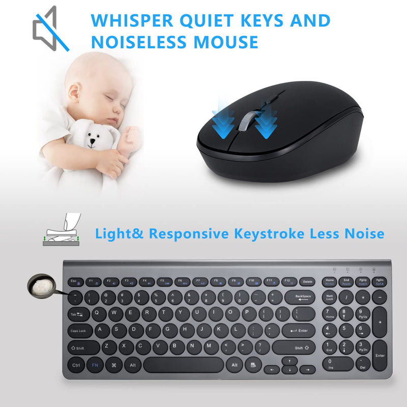 [Australia - AusPower] - Wireless Keyboard and Mouse Combo, ACOZYKITTEN 2.4G Silent Keyboard and Mouse Set with USB Receiver, Round Keycap, Ultra-Thin Sleek Design for Windows, Computer, Desktop, PC, Laptop (Black+Dark Gray) Dark Gray 