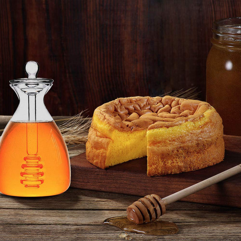 [Australia - AusPower] - TOFOAN Crystal Beehive Honey Jar - Glass Honey Pot with Dipper and Lid Cover for Home Kitchen Store Honey and Syrup, Clear Gorgeous Bee Decor, Honey Container 14 Ounces 