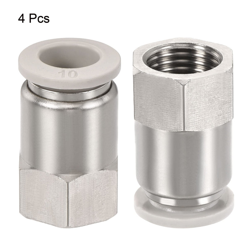 [Australia - AusPower] - MECCANIXITY Push to Connect Fittings 1/4PT Female Thread Fit 10mm Tube OD Nickel-Plated Copper Straight Union Fitting, Pack of 4 