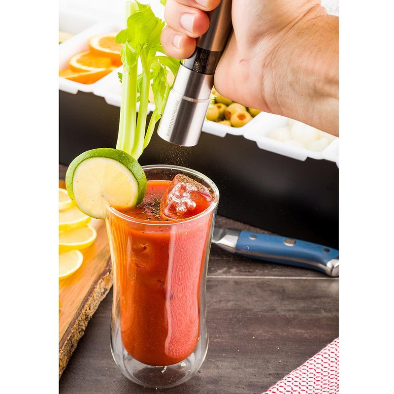 [Australia - AusPower] - Stainless Steel Push Top Salt and Pepper Grinder: Perfect for Restaurants, Cafes, and Catering Events - Spring Action Salt and Pepper Mill - Simple, One Hand Thumb Push to Use - 1-CT - Restaurantware 