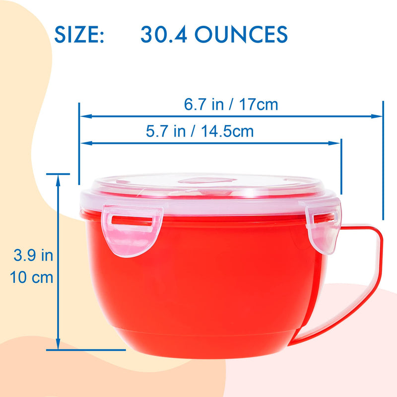 [Australia - AusPower] - Microwave Bowl with Lid, 2-Pack Microwave Soup Bowl with Lid, Noodle Bowl for Ramen, Soup, Beverages, 30.43 Ounces, Red 