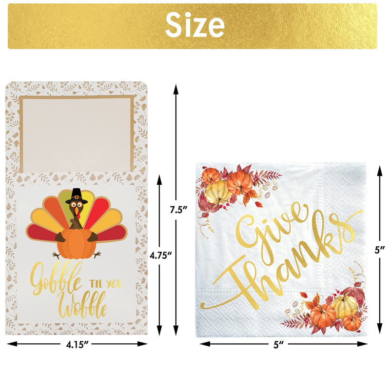 [Australia - AusPower] - Thanksgiving Napkins, 50 Count Gold Foil Napkins Paper w 18 Count Cutlery Holders, Give Thanks Decorations for Autumn Leaves Fall Harvest Wedding Table Disposable Centerpiece Decor 