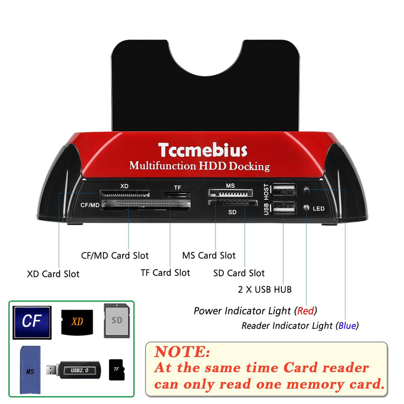 [Australia - AusPower] - Hard Drive Docking Station, Tccmebius TCC-S862-US USB 2.0 to 2.5 3.5 Inch SATA IDE Dual Slots External Enclosure with All in 1 Card Reader and USB 2.0 Hub for 2.5" 3.5" IDE SATA I/II/III HDD SSD 