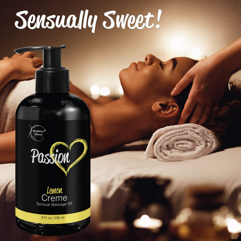 [Australia - AusPower] - Passion Sensual Massage Oil for Couples – All Natural, Lemon Crème Scent with Almond Oil & Jojoba Oil. Natural Body Oil for Dry Skin. Massaging Oil for Romance & Relaxation – 8oz 