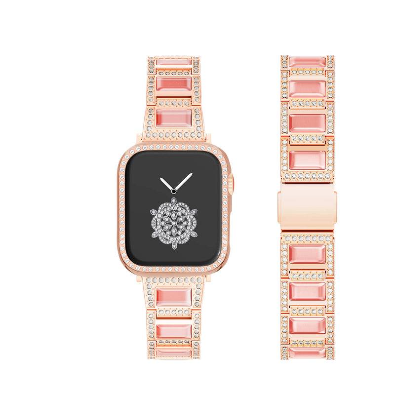 [Australia - AusPower] - 38mm Lady Cat Eyes Pink Stone Durable Smartwatch Band for Apple watch series 3/2/1 Crystal Womens Iwatch Band with Crystal Watch Case 38mm 