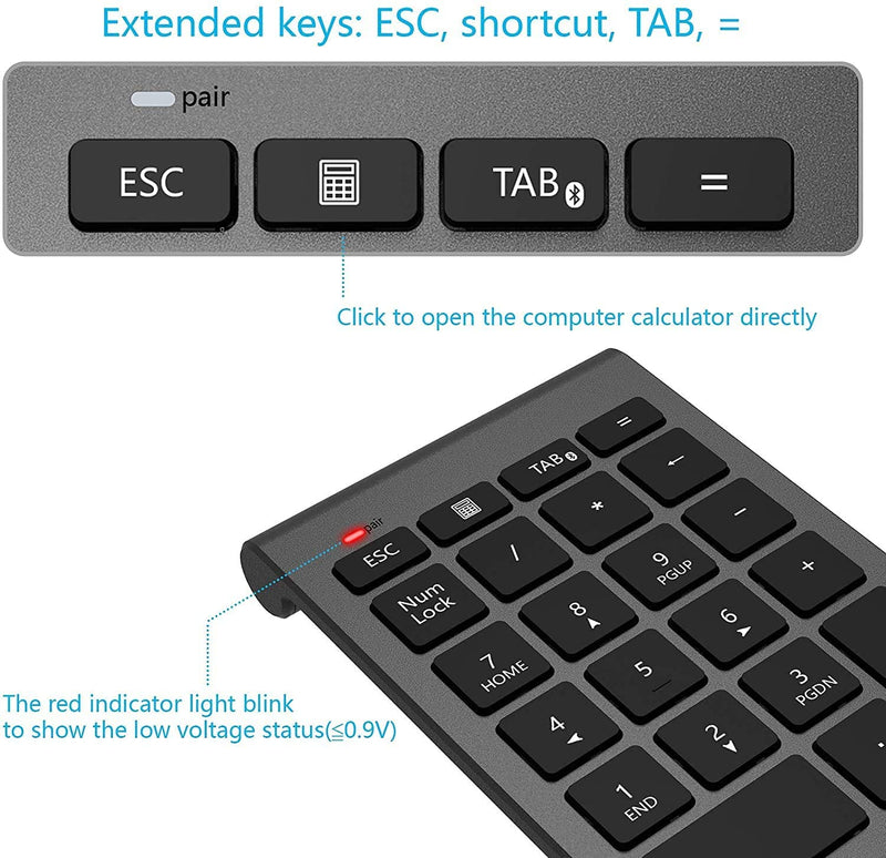 [Australia - AusPower] - 【Upgraded Version】 Bluetooth Numeric Keypad, Arkidyn Portable Wireless 22 Keys External Number Pad for Laptop, Tablet, Notebook, PC, Desktop and More 