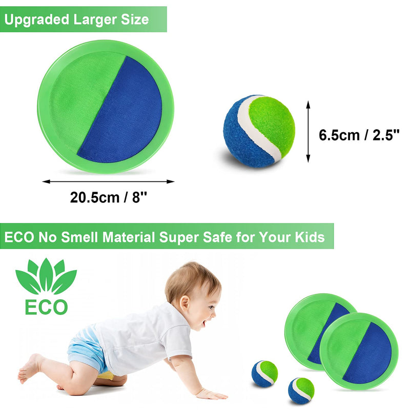 [Australia - AusPower] - Jalunth Ball Catch Set Games Toss Paddle - Beach Toys Back Yard Outdoor Lawn Backyard Throw Sticky Set Age 3 4 5 6 7 8 9 10 11 12 Years Old Boys Girls Kids Adults Family Outside Easter Gifts Green 