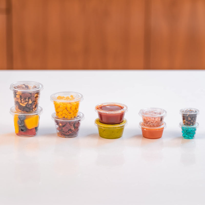 [Australia - AusPower] - [3.25 OZ, 50 Sets] EDI Clear Disposable Plastic Portion Cups with Leakproof Lids | Jello Shot Cups | Condiment and Dipping Sauce Cups | Souffle Cups | BPA Free | Recyclable 