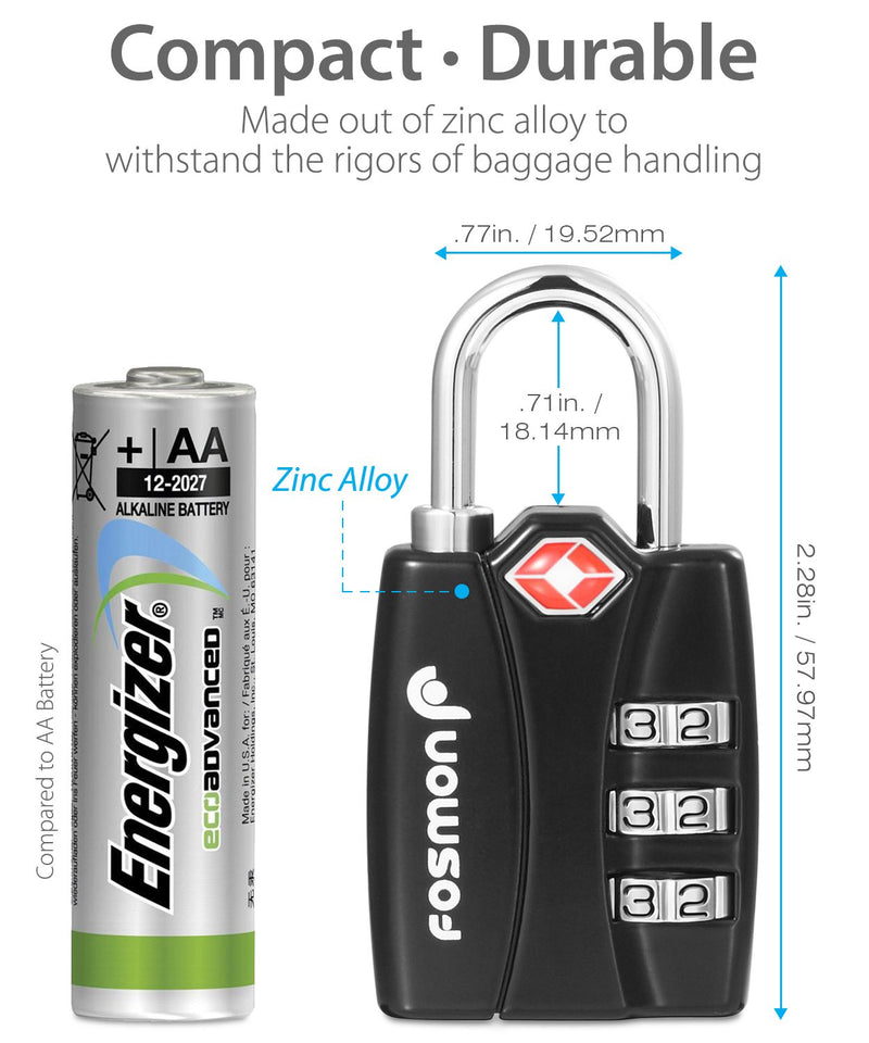[Australia - AusPower] - Fosmon TSA Approved Luggage Locks, (4 Pack) Open Alert Indicator 3 Digit Combination Padlock Codes with Alloy Body for Travel Bag, Suit Case, Lockers, Gym, Bike Locks - Black, Blue, Pink, and Silver 