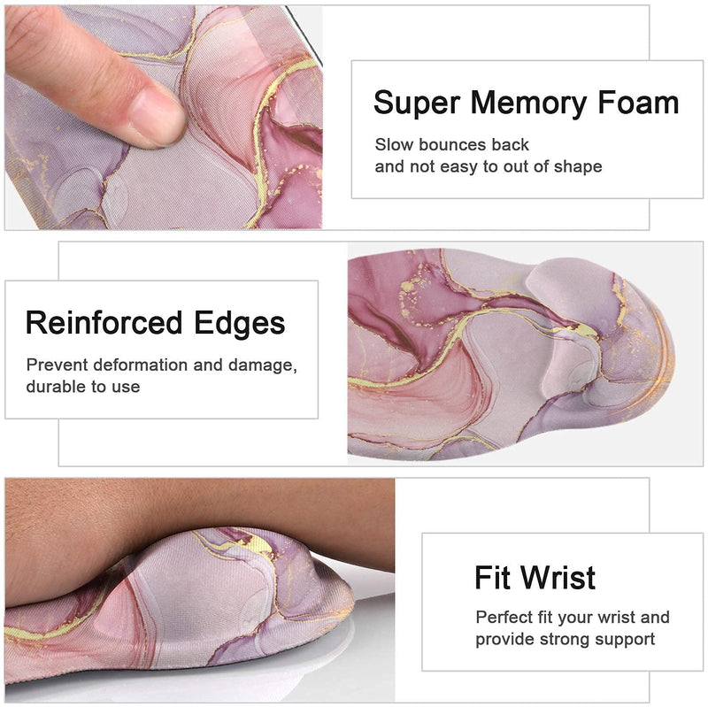 [Australia - AusPower] - Keyboard Wrist Rest and Mouse Pad Wrist Support, Ergonomic Mouse Pads Memory Foam Mouse Pad for Gaming and Office, Pain Relief Mouse Pad and Wrist Support Set Pink Marble 