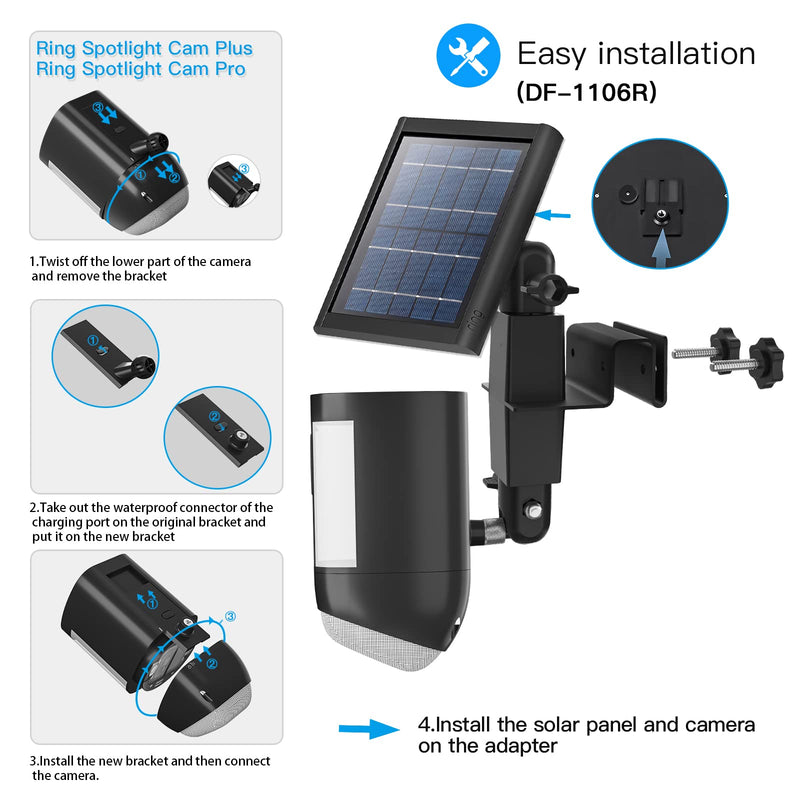 [Australia - AusPower] - HOLACA 2-in-1 Weatherproof Gutter Mount for Ring Solar Panel, Spotlight Cam Pro Battery and Stick Up Cam Plus Battery Outdoor Mount Accessories for Ring Solar Panel (Black) Pro/Plus Black 