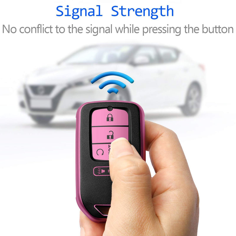 [Australia - AusPower] - Sindeda for Honda key fob cover with leather keychain,Soft TPU Full key Shell Protection,key fob case compatible Honda Accord Civic CRV Pilot Odyssey Passport Smart Remote Key，Key Fob Shell Pink 