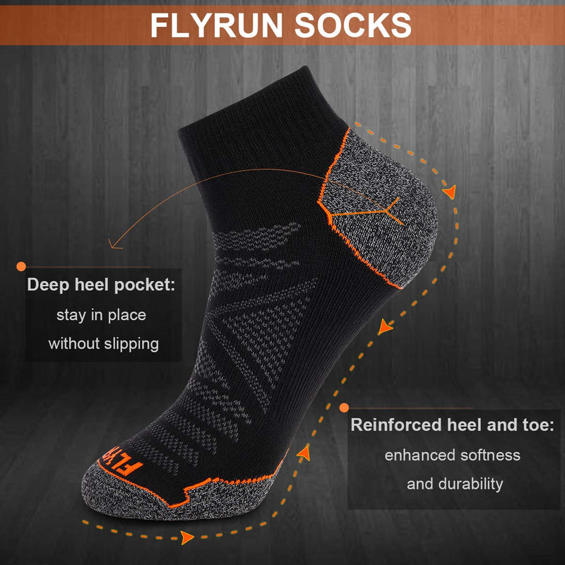 [Australia - AusPower] - FLYRUN Men's Athletic Ankle Quarter Socks Men Comfort Cushion Moisture Wicking Work Sock 6 Pack A2-grey 6 Pairs 