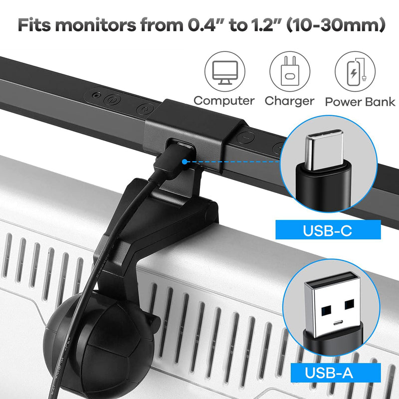 [Australia - AusPower] - HIOUME Monitor Light Bar, USB Powered LED Computer Light for Desk/Office/Home, 3 Adjustable Color Temperature, 10 Dimming Brightness Levels, No Screen Glare, Black 