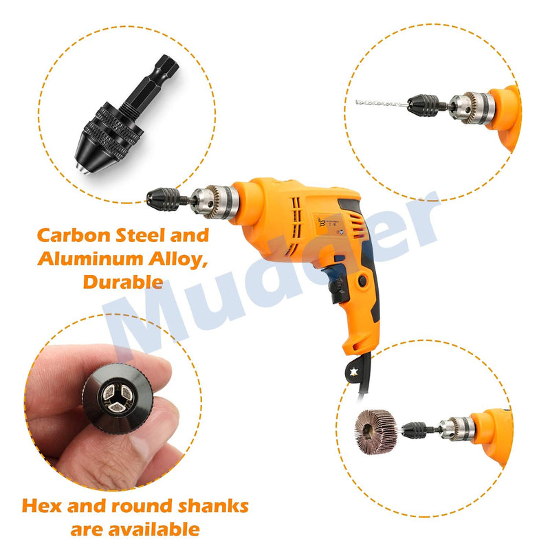 [Australia - AusPower] - 4 Pieces Keyless Drill Chuck, 1/4, 1/8, 1/16 Inch Hex and Round Shanks Small Drill Chuck Change Adapter 