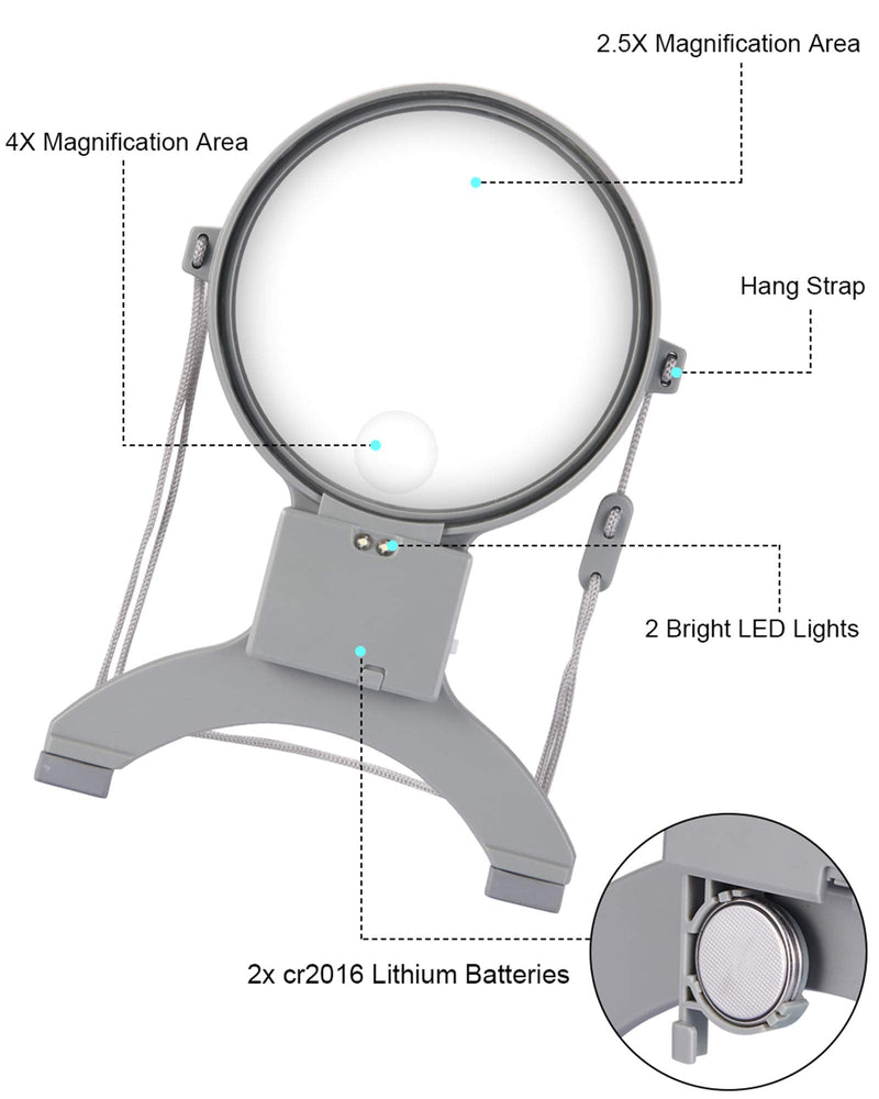 [Australia - AusPower] - EasyLifeCare Hands Free Chest Rest LED Magnifier - Neck Wear Visual Aid Illuminated Magnifying Glass for Low Vision & Visually Impaired Seniors - Portable - Gifts for Mom, Dad, Grandmother, Women, Men 