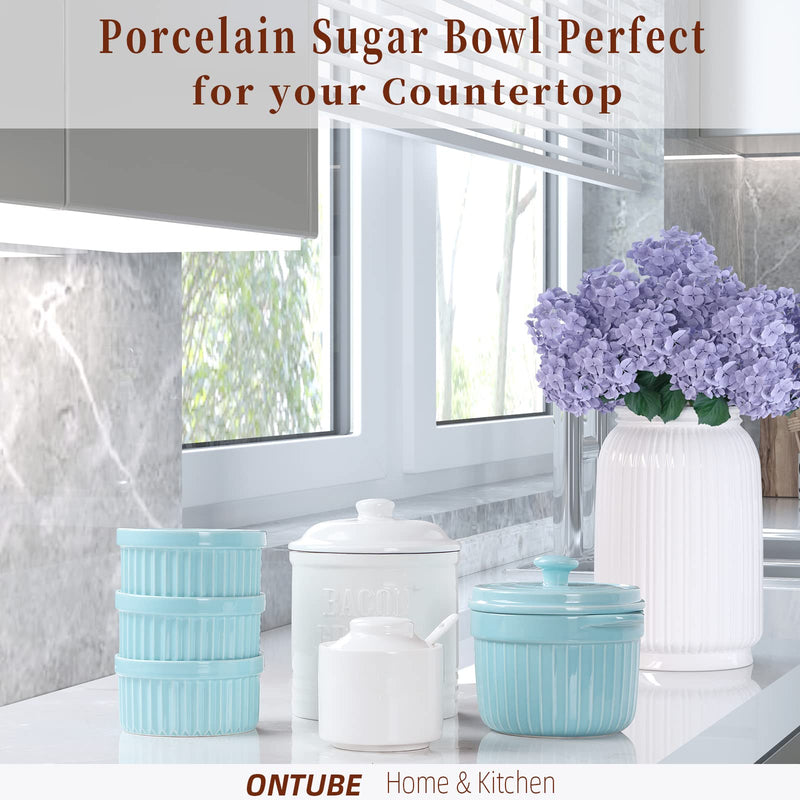 [Australia - AusPower] - ONTUBE Ceramic Sugar Bowl with Lid and Spoon,Porcelain Seasoning Box Salt Bowl,8oz White 