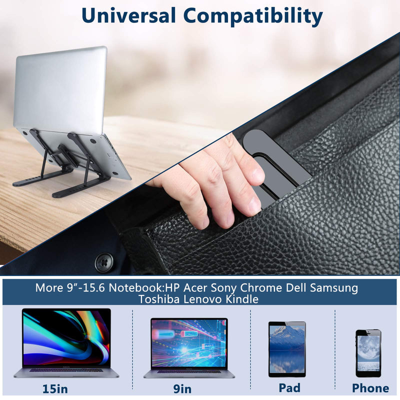 [Australia - AusPower] - pidien Portable Laptop Stand, Adjustable Laptop Holder Riser Computer Stand for Desk Notebook Stand Mount with Phone Stand Black 
