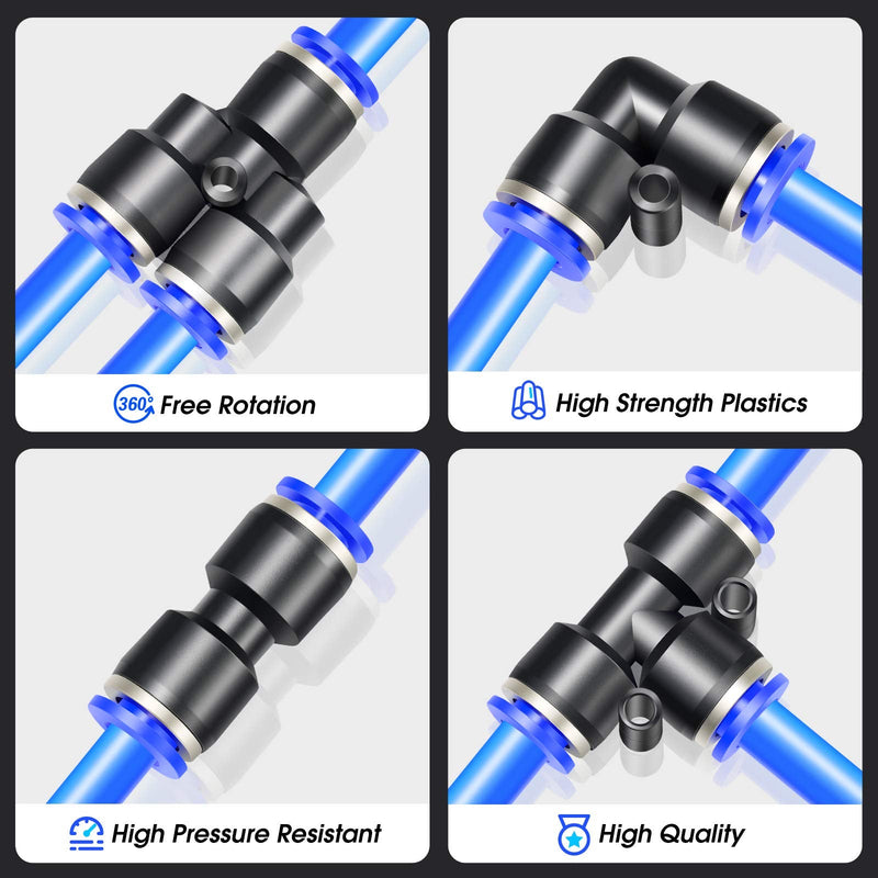 [Australia - AusPower] - TAILONZ PNEUMATIC 1/4 Inch od Push to Connect Fittings Pneumatic Fittings Kit 10 Spliters+10 Elbows+10 tee+10 Straight (40 pcs) 1/4"OD Blue 40 