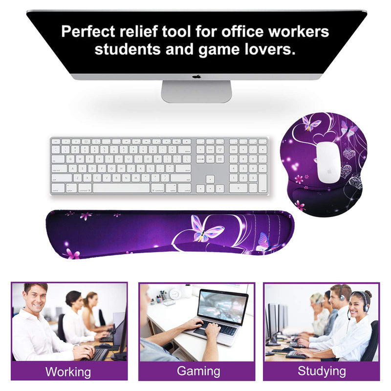 [Australia - AusPower] - ArtSo Upgraded Wrist Rest Support for Mouse Pad & Keyboard, Ergonomic Gel Mousepad Non-Slip Rubber Base Home ,Office Pain Relief, Easy Typing Cushion Neoprene, Soft Memory Foam, Purple Heart butterfly 