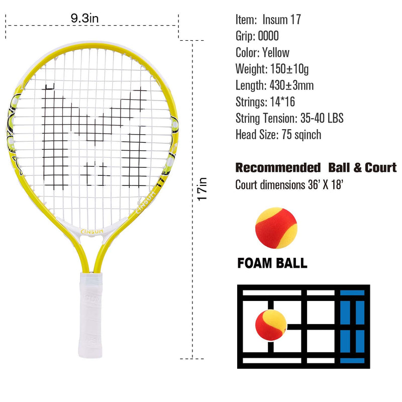 [Australia - AusPower] - Kids Tennis Racket Starter Kit for Kids Age 4 and Under with Shoulder Strap Bag Mini Tennis Racket Toddler Tennis Raquet 17 Inch 