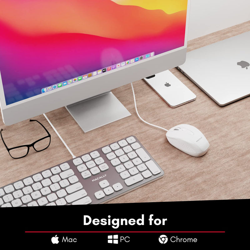 [Australia - AusPower] - Macally USB Wired Mouse with 3 Button, Scroll Wheel, & 5 Foot Long Cord, USB Mouse for Laptop and Desktop, Computer Mouse Compatible with Apple Macbook Pro / Air, iMac, Mac Mini, & Windows PC (TURBO) 