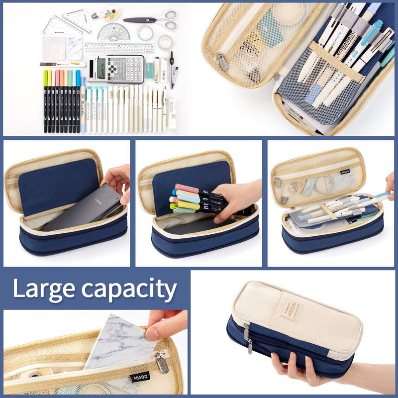 [Australia - AusPower] - EASTHILL Big Capacity Pencil Pen Case Office College School Large Storage High Capacity Bag Pouch Holder Box Organizer Blue 