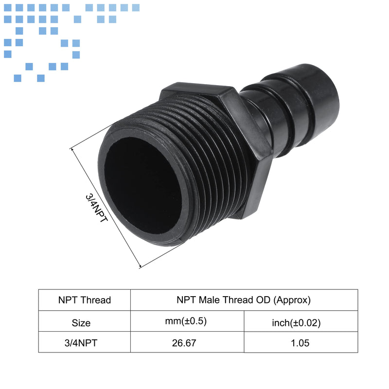 [Australia - AusPower] - MECCANIXITY Plastic Pipe Fitting 1/2" Barb OD 3/4NPT Male Thread Straight Tube Hose Adapter Hex Connector, Black 1/2"x3/4NPT 