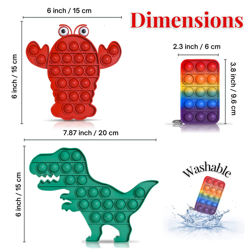 [Australia - AusPower] - 3 PCS Pop Bubble Fidget Toy Pack – Autism Sensory Toys, Stress Relief Toy Fidget Poppers (Fidget Keychain + Lobster popit + Dinosaur pop its) 3p lobster 