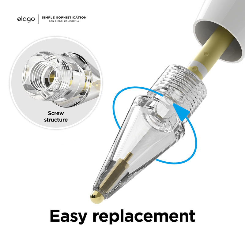 [Australia - AusPower] - elago 2 Pack Replacement Metal Pencil Tips Compatible with Apple Pencil 1st & 2nd Generation, Wear-Resistant High Sensitivity Pencil Nibs 